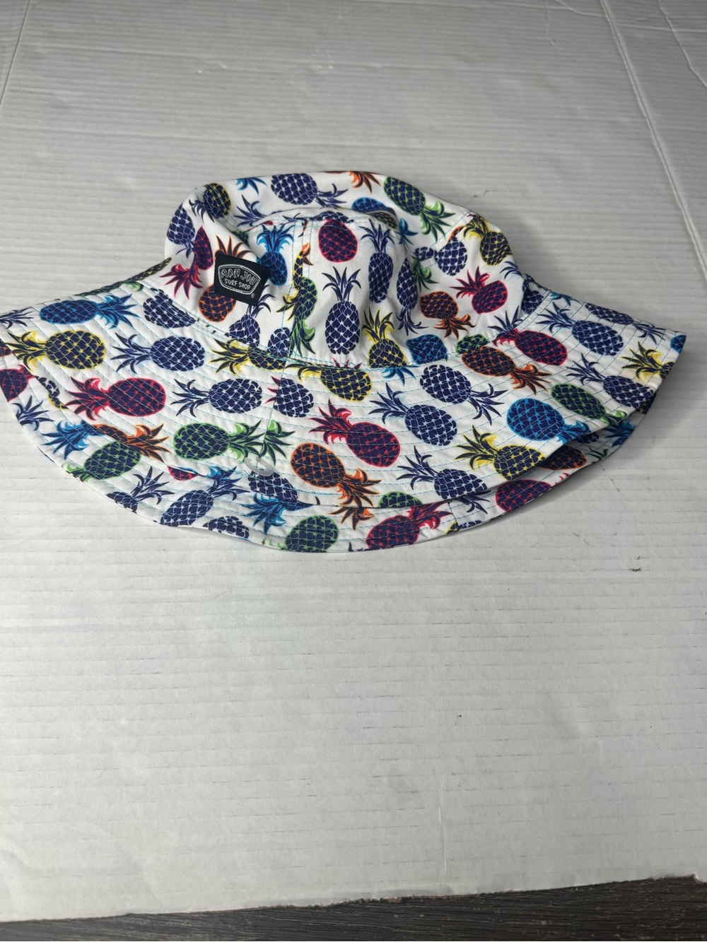 Ron Jon Pineapple Print Bucket Hat - White with Multicolor Pineapples